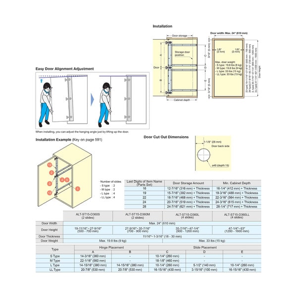 Sugatsune Inset Pocket Door Systems Slides for 1 Door Ranging from 19-11/16" to 63" High