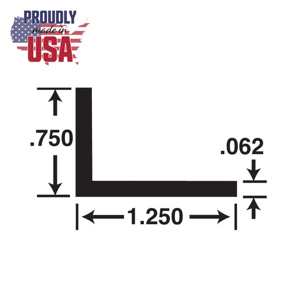 3/4in x 1-1/4in x 1/16in Thick | Mill Finish Aluminum Uneven Leg | 90° Angle Moulding