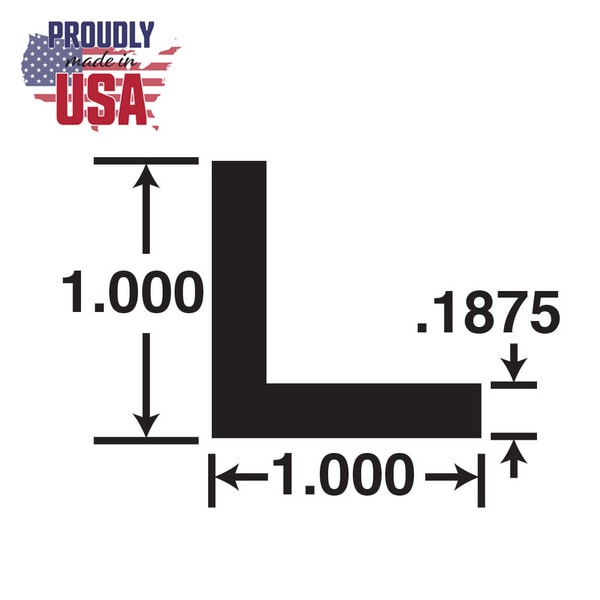 1in x 1in x 3/16in Thick | Mill Finish Aluminum Even Leg | 90° Angle Moulding