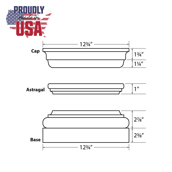 8' High x 10" Wide Square Non-Tapered Fiberglass Structural Column with Plain Style Capital and Base