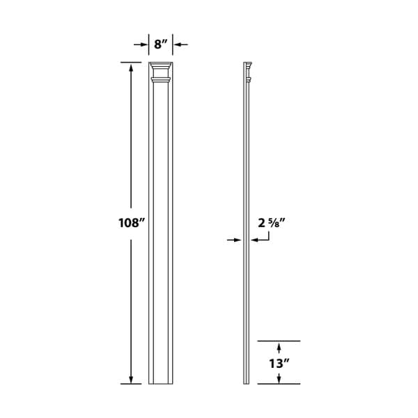 108" High x 8" Wide High Density Polyurethane Plain Pilaster with Adjustable Plinth Block