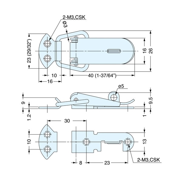 Sugatsune 9/16" High x 1-1/16" Wide x 2-1/2" Long Polished Stainless Steel Drawer Latch with Pad Lock Hole