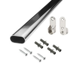 Polished Chrome Closet Rod Kit | 1-3/16"(30mm) X 9/16" (15mm) X 18", 24", 30", 36" or 46" Long Oval Tube with Hang Rod Brackets, Anchors and Screws