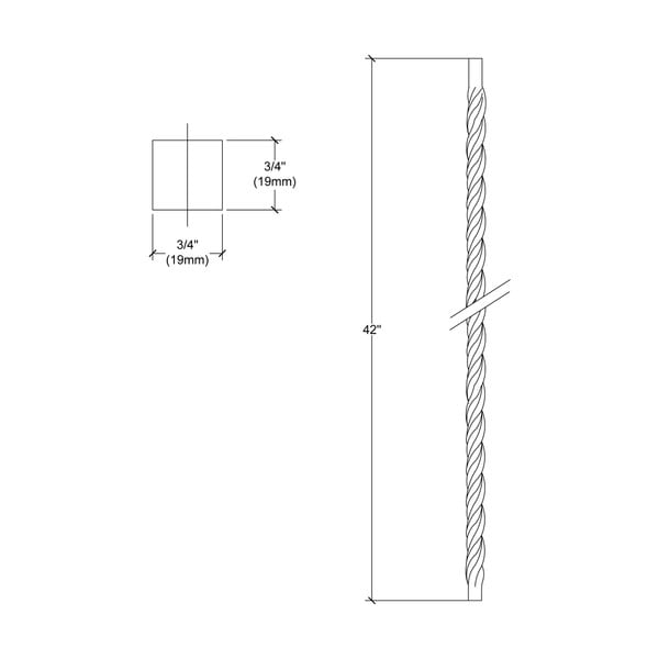 3/4" Square x 42" Long Wrought Iron Square Twisted Bars