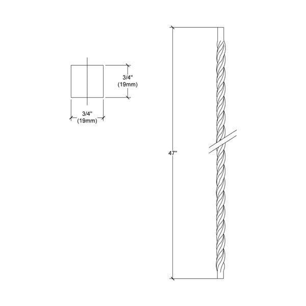 3/4" Square x 47" Long Wrought Iron Square Twisted Bars