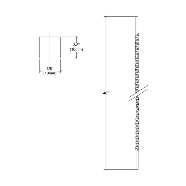 3/8" x 40" Long Wrought Iron Square Twisted Bars