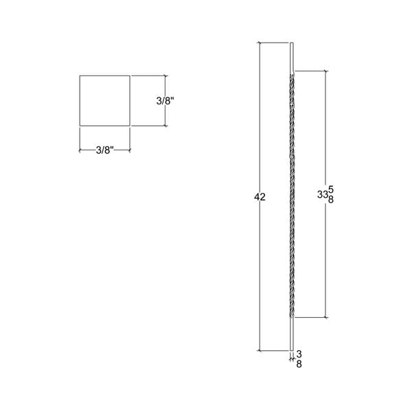 3/8" x 42" Long Wrought Iron Square Twisted Bars